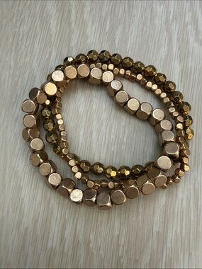 Gold-Tone 3 Layered Bead Stretch Bracelet